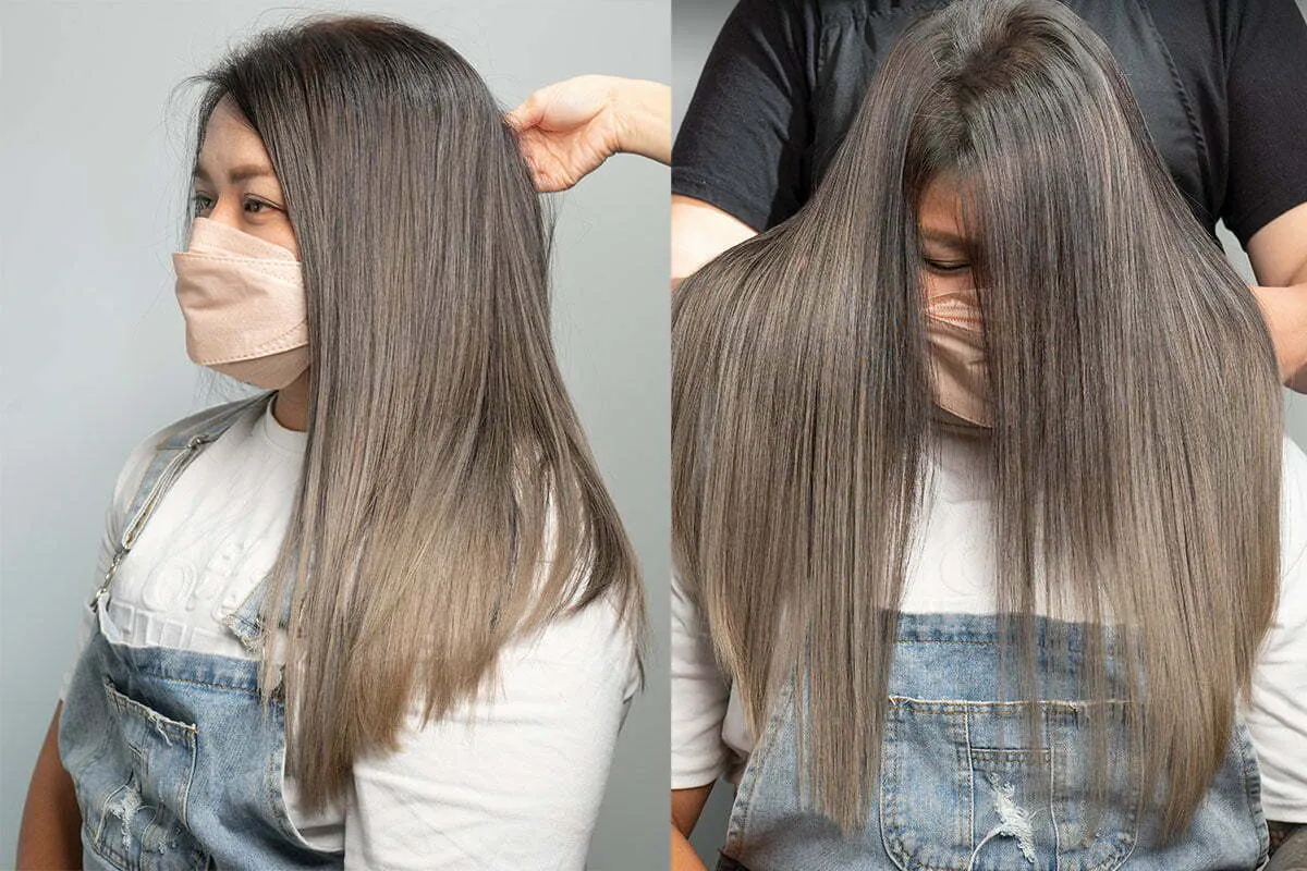 楠梓-女生-長髮-歐美手刷染-灰霧棕成品